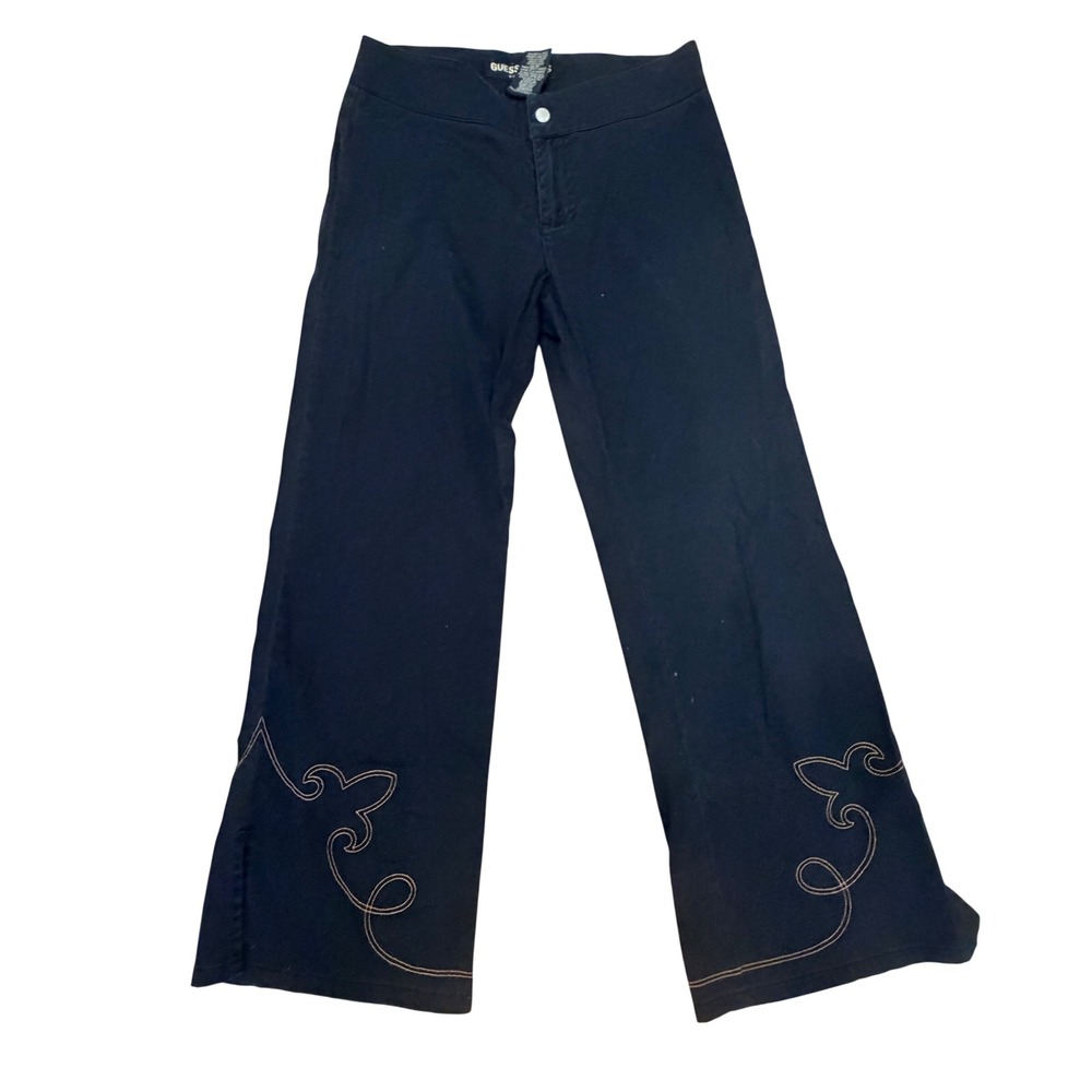 Y2K Guess Jeans Embroidered Flare Pants Women 27 Stretch Western Indie
